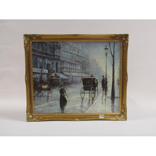 1129 - L WAILION - LATE 19C CITY STREET SCENE, SIGNED OIL ON CANVAS, FRAMED, 50CM X 60CM