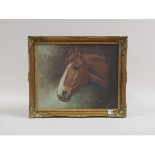 1130 - LEONARDO F.C - A HORSES HEAD, SIGNED OIL ON CANVAS, FRAMED, 40CM X 50CM