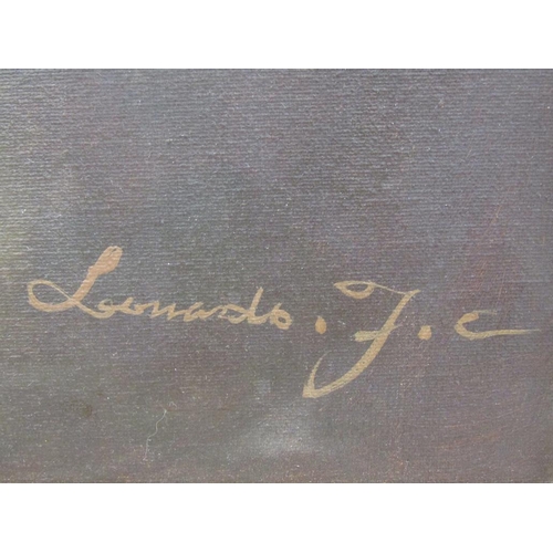 1130 - LEONARDO F.C - A HORSES HEAD, SIGNED OIL ON CANVAS, FRAMED, 40CM X 50CM