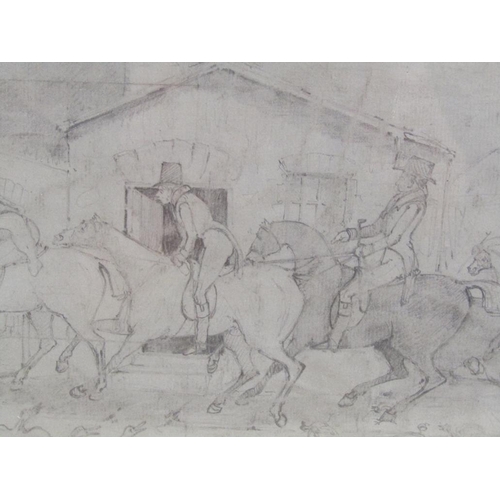 1131 - PENCIL SKETCH - A HUNT CAUSING CHAOS, DATED 1887, F/G, 20CM X 33CM