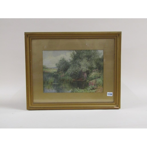 1132 - SYLVESTER STANNARD - QUIET BACK WATER, SIGNED WATERCOLOUR, F/G, 25CM X 35CM