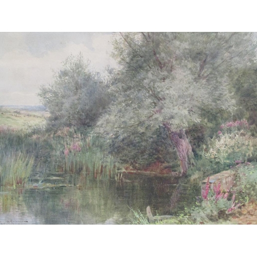 1132 - SYLVESTER STANNARD - QUIET BACK WATER, SIGNED WATERCOLOUR, F/G, 25CM X 35CM