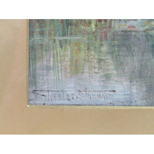 1132 - SYLVESTER STANNARD - QUIET BACK WATER, SIGNED WATERCOLOUR, F/G, 25CM X 35CM