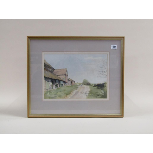 1133 - HARRY SHELDON - CASTLE HILL FARM, BERKHAMSTED, SIGNED WATERCOLOUR, F/G,