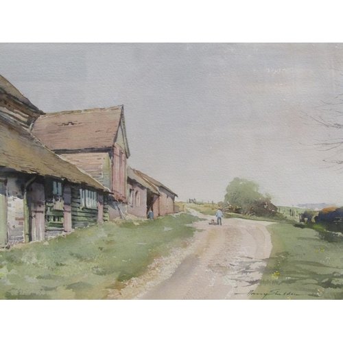 1133 - HARRY SHELDON - CASTLE HILL FARM, BERKHAMSTED, SIGNED WATERCOLOUR, F/G,