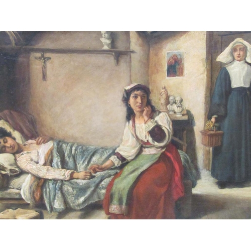 1140 - THOMAS GEORGE DUVALL - 19C SPANISH SCENE WITH LADY A NUN ATTENDING TO A LADY IN DISTRESS, OIL ON CAN... 