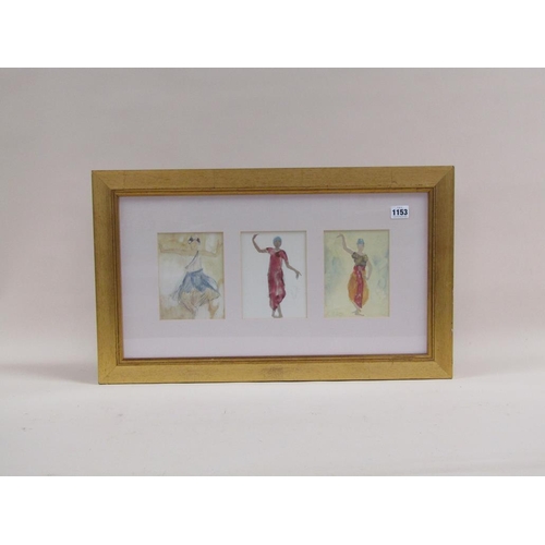 1153 - SIGNED INDISTINCTLY - FRAMED SERIES OF THREE DANCERS, EACH FRAMED, 15CM X 12CM