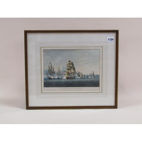 1154 - FRAMED COLOURED PRINT - CAPTURE OF LE SPARVIERE 1810, F/G, 20CM X 27CM