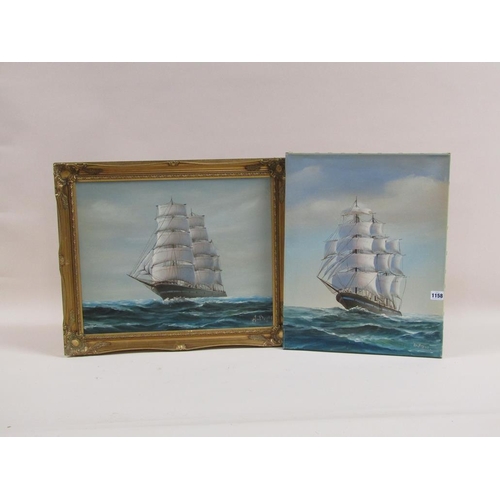 1158 - AMBROSE - TWO OIL ON CANVAS, SAILING VESSELS - ONE FRAMED 50CM X 40CM