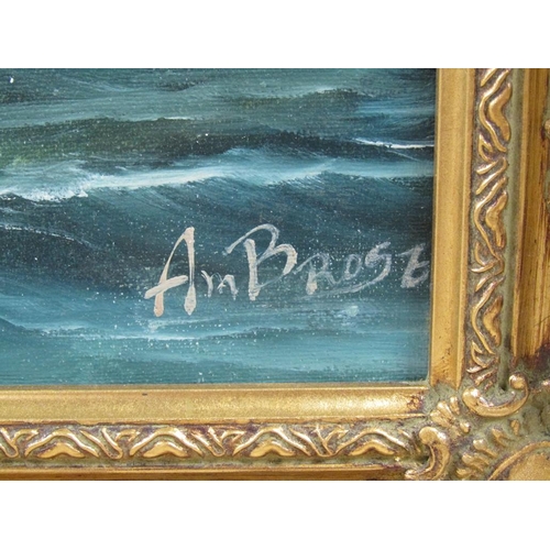 1158 - AMBROSE - TWO OIL ON CANVAS, SAILING VESSELS - ONE FRAMED 50CM X 40CM