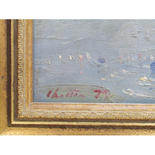 1159 - SIGNED INDISTINCTLY - 1970'S OIL ON BOARD BAIT DIGGERS, FRAMED 15CM X 22CM