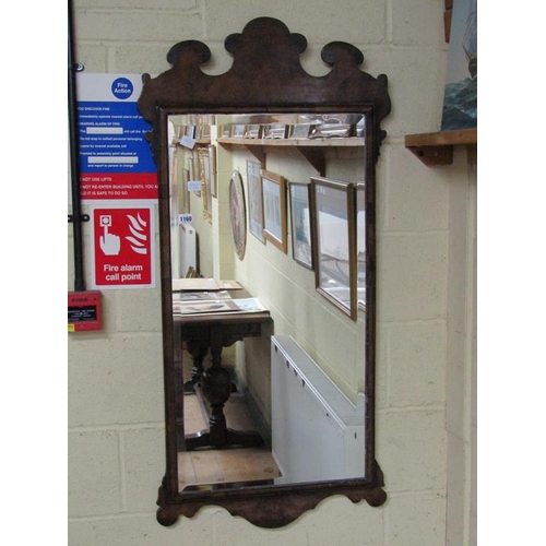 1160 - WILLIAM & MARY STYLE WALNUT WALL MIRROR, 124CM X 60CM