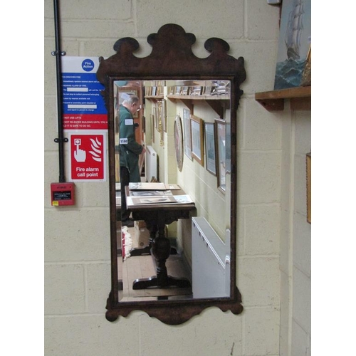 1160 - WILLIAM & MARY STYLE WALNUT WALL MIRROR, 124CM X 60CM