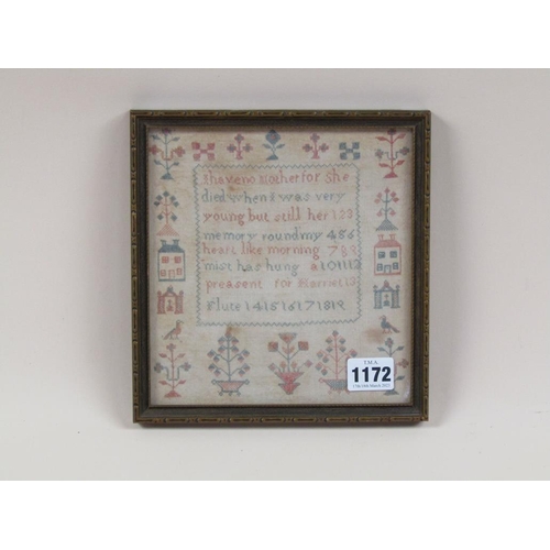 1172 - NEEDLEWORK SAMPLER 1818 - F/G 18 x 17cms