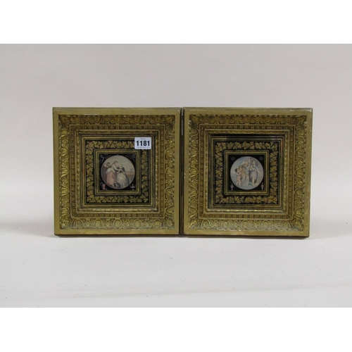 1181 - PAIR OF 19c CIRCULAR ORNATELY FRAMED MINIATURES , EACH APPX 6 cms DIA