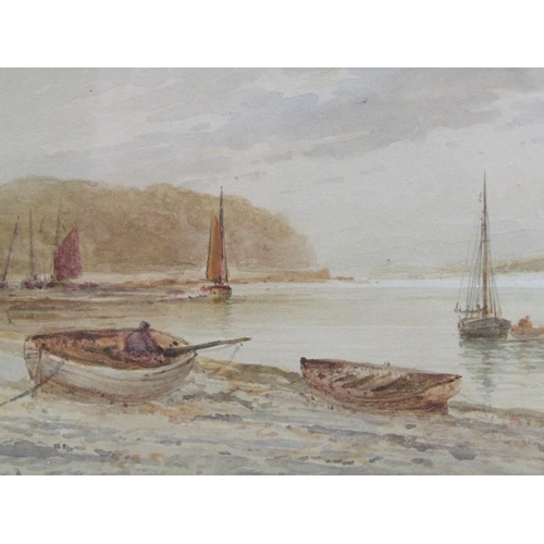 1182 - E A KRAUSE, PAIR COASTAL SUBJECTS WITH MOORED BOATS, SIGNED. F/G 10 x 15cms