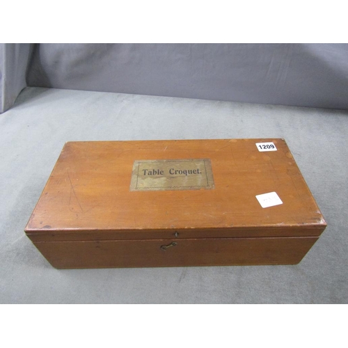 1209 - EDWARDIAN TABLE CROQUET SET IN BOX, BOX 39CM W