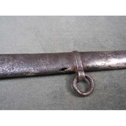 1224 - 19C OFFICERS SWORD WITH STEEL SCABBARD WITH WIRE WHIP LEATHER HANDLE, STEEL POMMEL AND GUARD, 98CM L... 