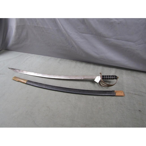 1226 - 19C INDIAN SABRE SWORD WITH LEATHER AND WOOD SHEATH, 95CM L OVERALL