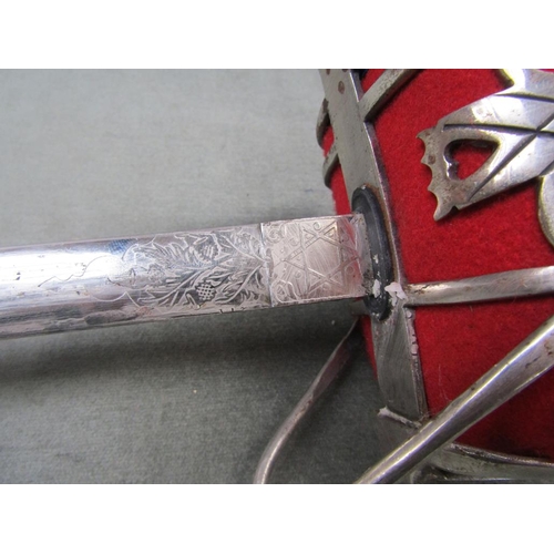 1228 - LATE 19C/EARLY 20C OFFICERS SWORD WITH FULLERED BLADE, STEEL SCABBARD AND LARGE OPEN GUARD WITH MATE... 