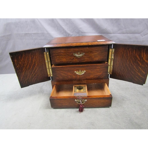 1271 - LATE VICTORIAN THREE DRAWER OAK SMOKING CABINET, 29CM H