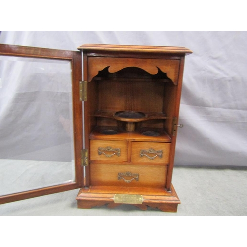 1277 - EDWARDIAN OAK SMOKING CABINET WITH GLAZED DOOR, 44CM H