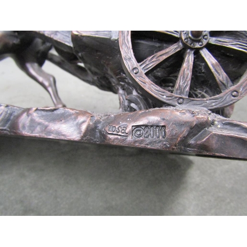 1280 - BRONZED RESIN SCULPTURE - HORSE AND CART, 35CM L