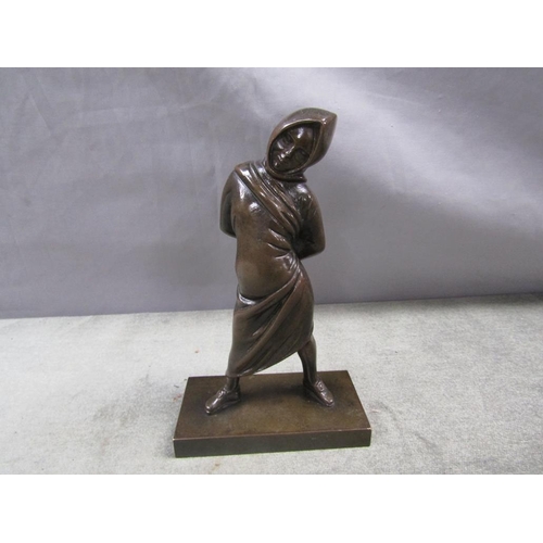 1292 - BRONZE ART DECO STYLE FIGURE, STAMPED MUSEE DE NAPLES, 18CM H