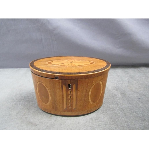 1295 - GEORGIAN MARQUETRY INLAID TEA CADDY, 18CM W