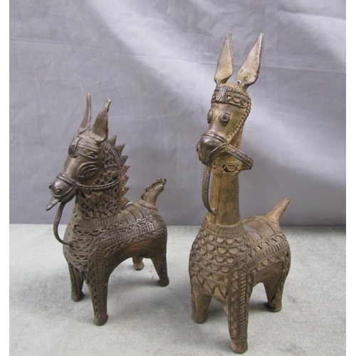 1304 - PAIR OF ORIENTAL CAST BRONZED HORSES - LARGEST 28CM H