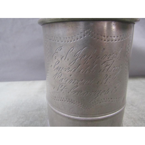 1310 - ANTIQUE PEWTER TANKARD, 16CM H