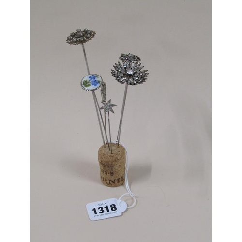 1318 - COLLECTION OF SIX STONE & ENAMEL SET HAT PINS