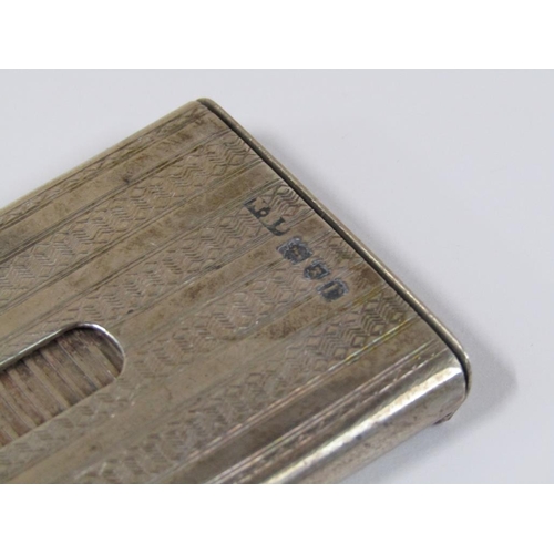 1324 - SILVER CARD HOLDER WITH ENGINE TURNED DECORATION AND PUSH RELEASE, 8.5CM L