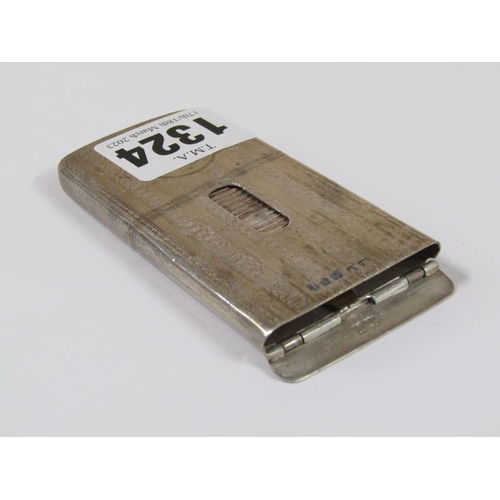 1324 - SILVER CARD HOLDER WITH ENGINE TURNED DECORATION AND PUSH RELEASE, 8.5CM L