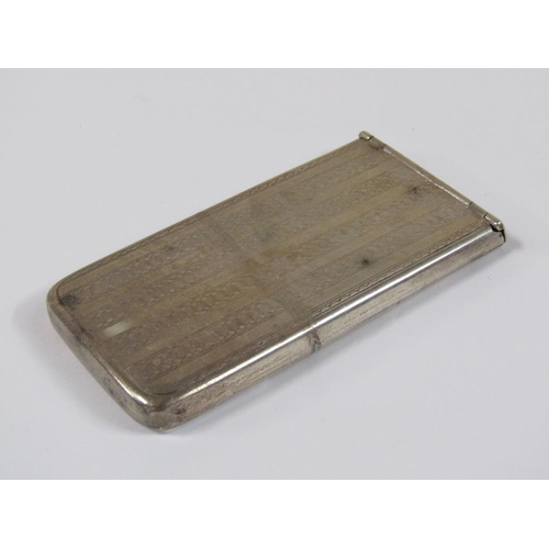 1324 - SILVER CARD HOLDER WITH ENGINE TURNED DECORATION AND PUSH RELEASE, 8.5CM L