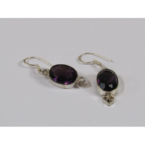 1331 - COLLECTION OF FIVE SILVER STONE SET RINGS, BROOCH; AMETHYST COLOURED STONE SET NECKLACE; PAIR OF EAR... 