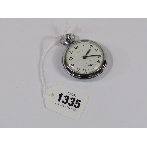 1335 - TIMEX STEEL CASED POCKET WATCH IN WORKING ORDER