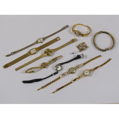 1345 - COLLECTION OF LADIES GILT METAL WATCHES, BRACELETS ETC