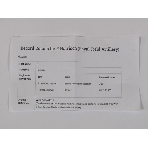 1348 - BAR OF WW1 MEDALS FOR F HARRISON, ROYAL FIELD ARTILLERY
