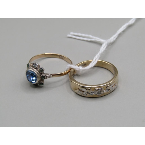 1363 - GOLD RING WITH ANGEL WINGS AND DIAMOND SET TOGETHER WITH A SAPPHIRE AND DIAMOND RING