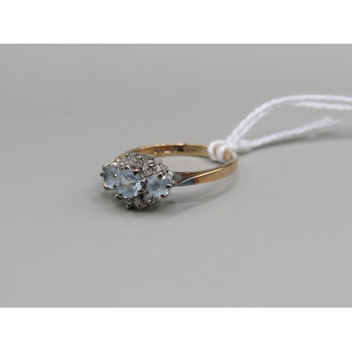 1373 - 9ct GOLD AQUAMARINE AND DIAMOND SET RING