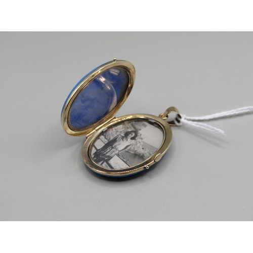 1377 - GOLD BLUE ENAMEL AND PEARL SET PENDANT LOCKET