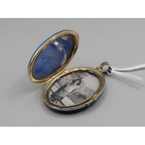 1377 - GOLD BLUE ENAMEL AND PEARL SET PENDANT LOCKET