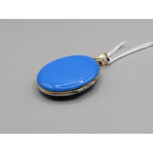 1377 - GOLD BLUE ENAMEL AND PEARL SET PENDANT LOCKET