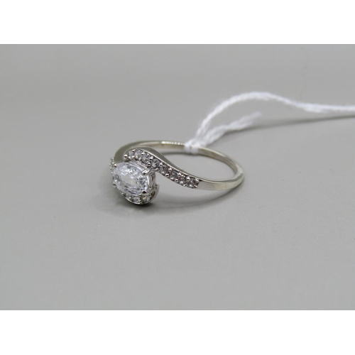 1402 - 9CT WHITE GOLD ZIRCONIA SET RING,