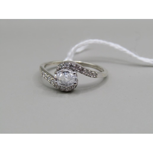 1402 - 9CT WHITE GOLD ZIRCONIA SET RING,