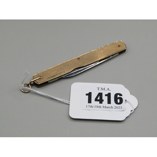 1416 - 9CT GOLD CASED POCKET KNIFE, 21.9g TOTAL