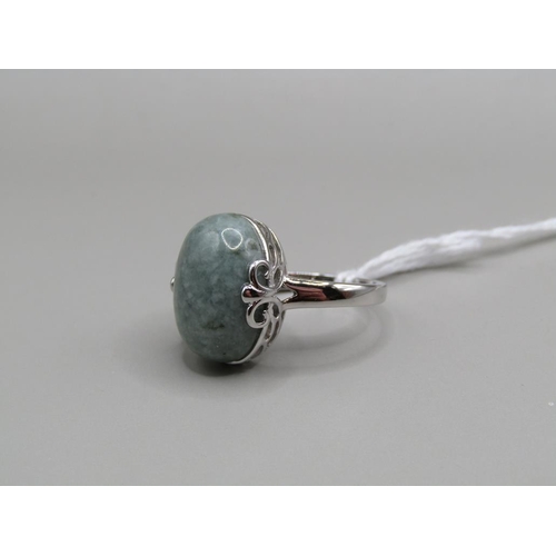 1430 - SILVER JADE RING, SIZE N 1/2