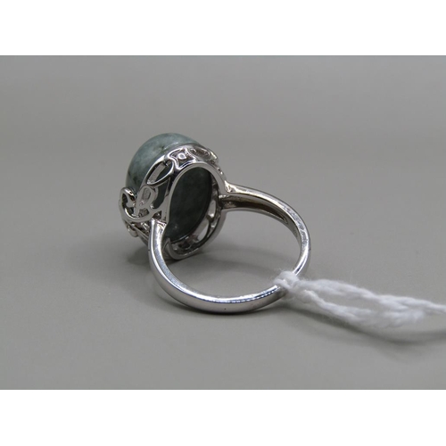 1430 - SILVER JADE RING, SIZE N 1/2