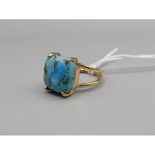 1432 - SILVER GILT TURQUOISE SET RING, SIZE L